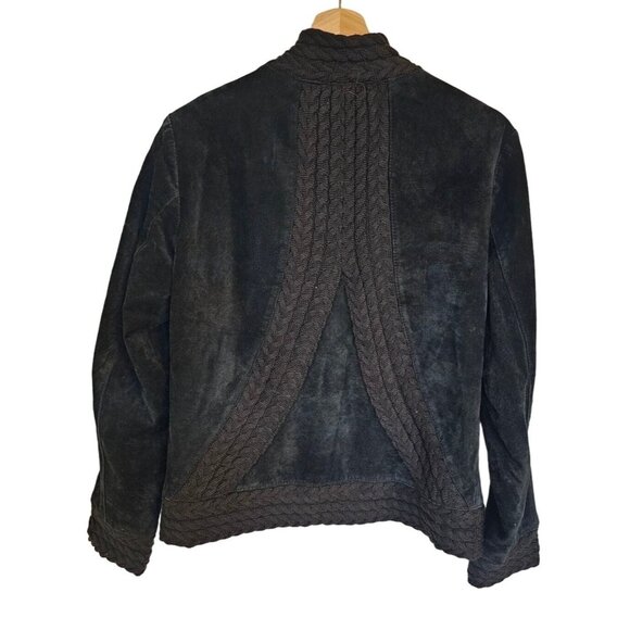 Coldwater Creek Leather Embroidered Blazer Size Medium Black Suede boho button - Picture 2 of 11
